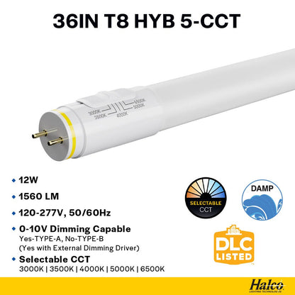 25 pack - Halco 87301 12W T8 CCT LED Light Bulb