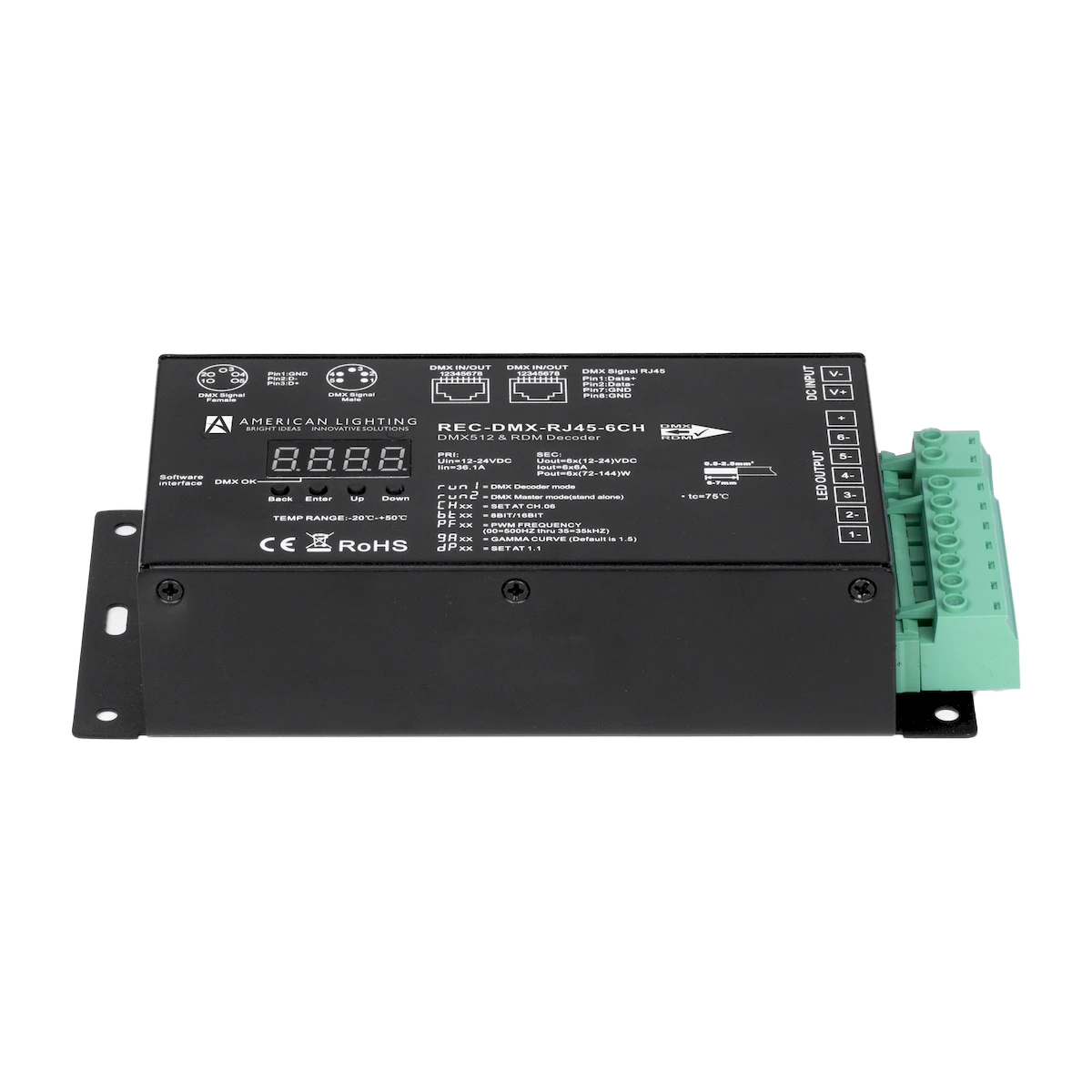 American Lighting REC-DMX-RJ45-6CH DMX Decoder: 6-Channel w/RJ45