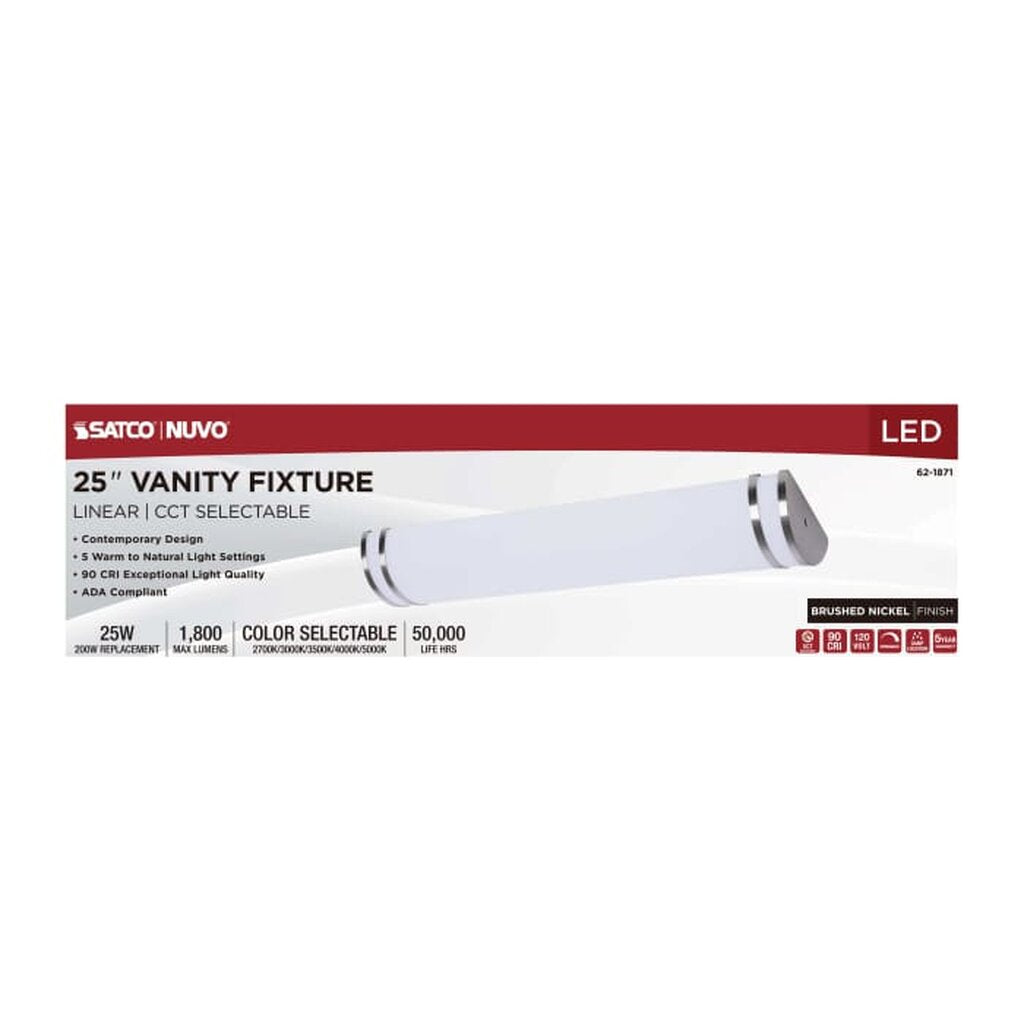 Satco 62-1871 LED vanity light detail of brushed nickel finish and diffuser